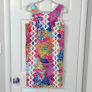 Lilly Pulitzer Ember Fishing For Compliments Vintage Dobby & Lace Shift Dress